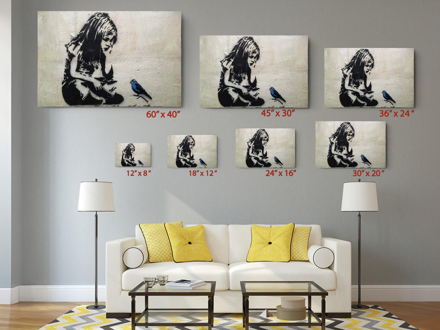 Blue Bird Graffiti Print - Inspirational Urban Wall Canvas, Ready to Hang