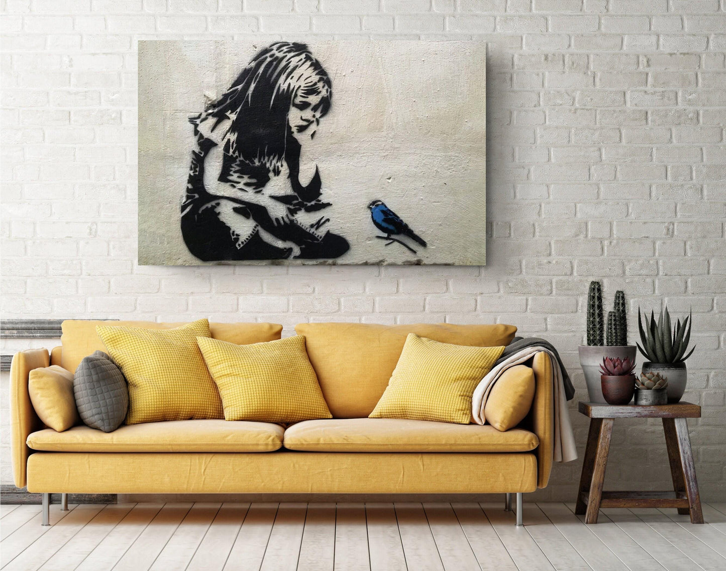 Blue Bird Graffiti Print - Inspirational Urban Wall Canvas, Ready to Hang
