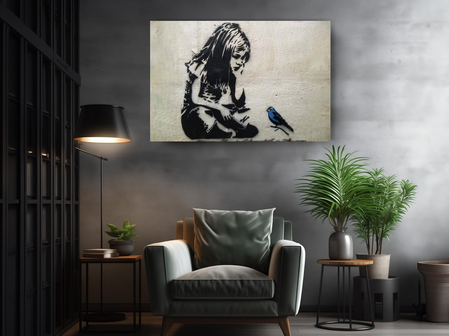 Blue Bird Graffiti Print - Inspirational Urban Wall Canvas, Ready to Hang