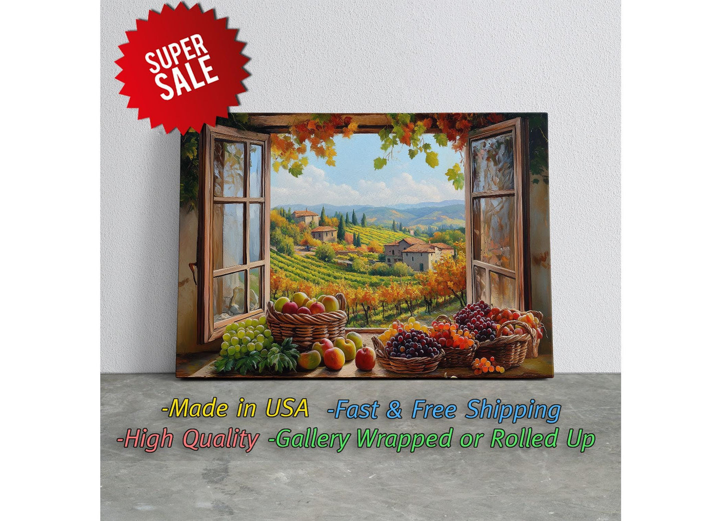 Tuscany Window Canvas | Rustic Farmhouse Canvas Wall Print - Italian Art