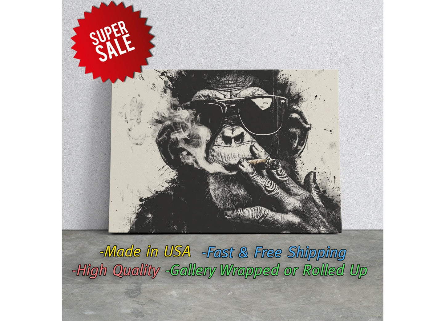Banksy Monkey Canvas – Urban Art Reproduction | Ready to Hang Canvas Wall Art