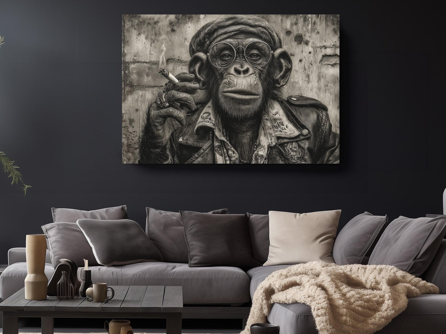 Smoking Monkey Wall Art – Funky Animal Canvas Portrait | Ready to Hang
