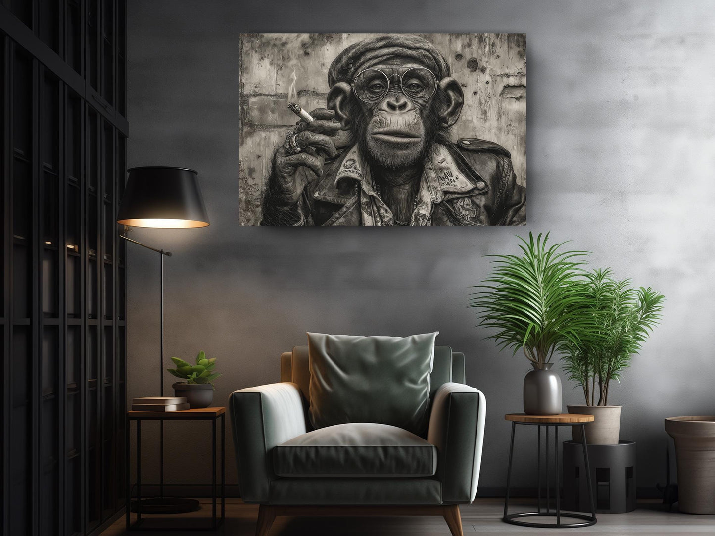 Smoking Monkey Wall Art – Funky Animal Canvas Portrait | Ready to Hang