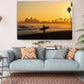California Sunset Canvas Print – Surfer Silhouette Coastal Wall Art, Ready to Hang
