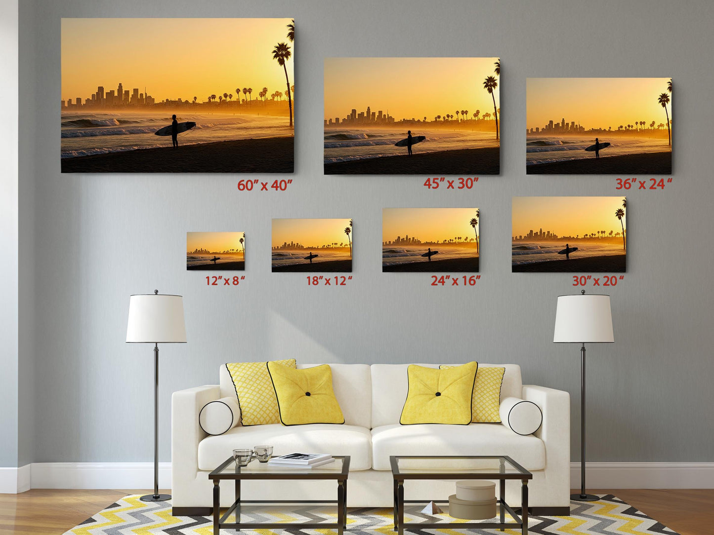 California Sunset Canvas Print – Surfer Silhouette Coastal Wall Art, Ready to Hang