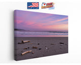 Pastel Sunset Beach Canvas | Coastal Wall Art - Driftwood Shore Print, Museum Quality