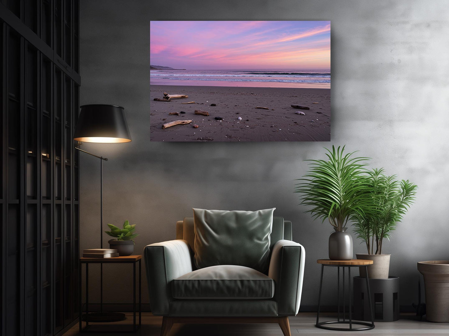 Pastel Sunset Beach Canvas | Coastal Wall Art - Driftwood Shore Print, Museum Quality