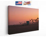 Lifeguard Tower Canvas Print – Sunset Coastal Wall Art with Wood Frame