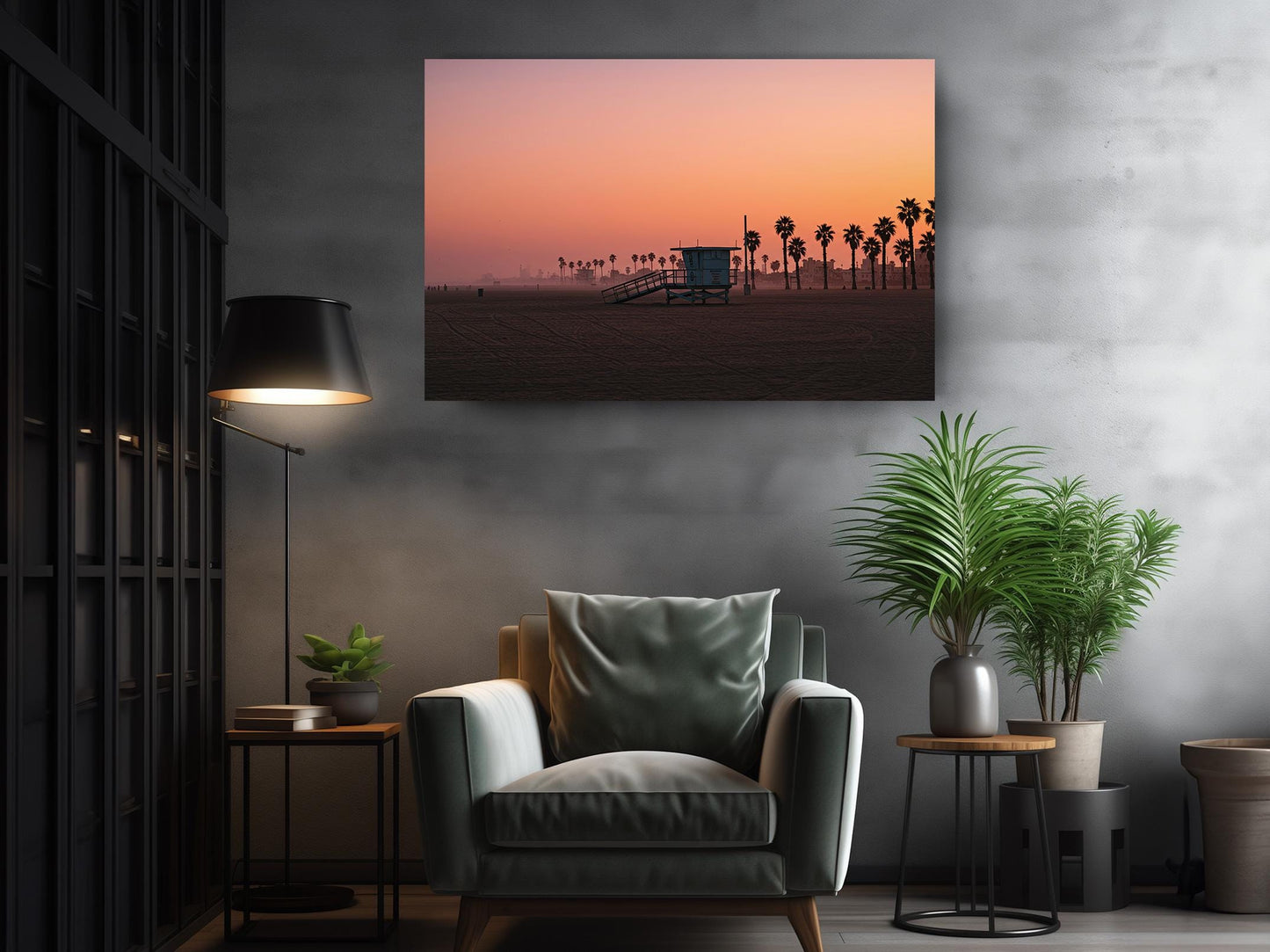 Lifeguard Tower Canvas Print – Sunset Coastal Wall Art with Wood Frame