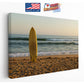 Surfboard Beach Canvas | Coastal Wall Art - Golden Sand Print on Wood Frame