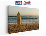 Surfboard Beach Canvas | Coastal Wall Art - Golden Sand Print on Wood Frame