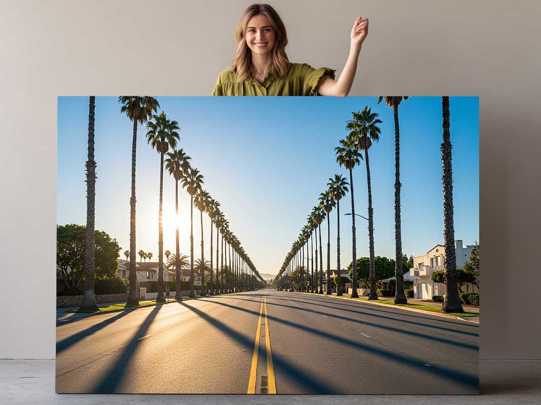 Palm Street Canvas Print – Beverly Drive Sunset Wall Art | Museum Quality California Canvas Art