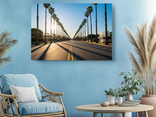 Palm Street Canvas Print – Beverly Drive Sunset Wall Art | Museum Quality California Canvas Art