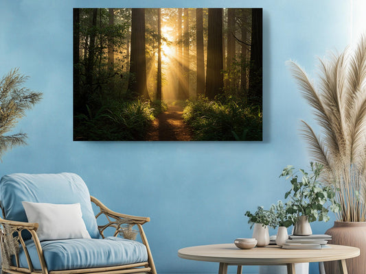 Forest Trail Canvas Print – Rustic Woodland Wall Art | Sunrise Nature Print