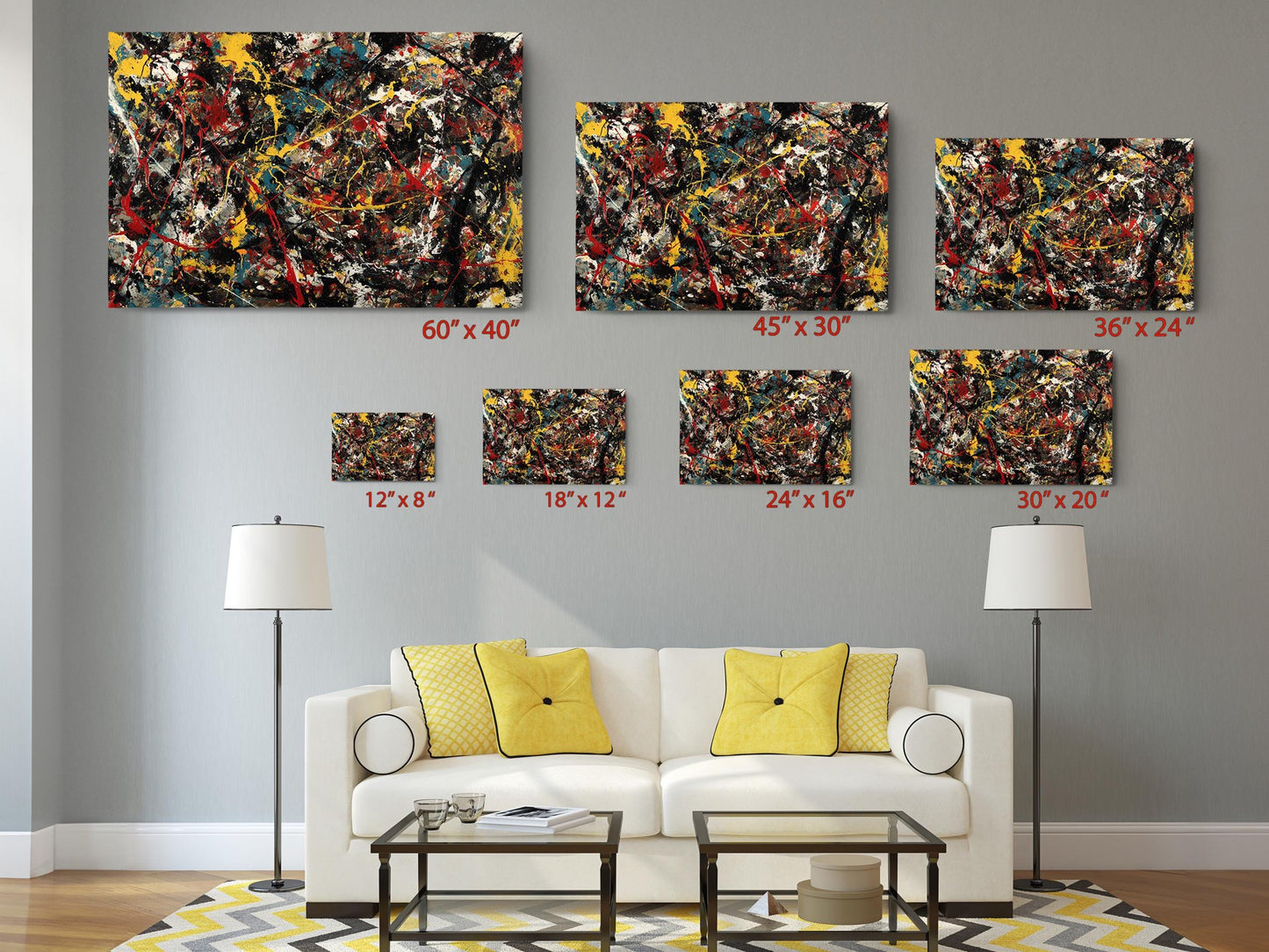 Abstract Canvas Art | Red Yellow Black Art on Fade Resistant Museum Quality Canvas