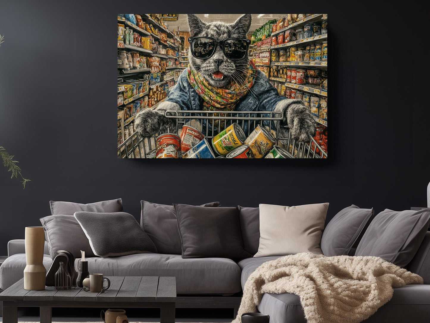 Cat Canvas Art - Funny Grocery Shopper Print | Colorful Kitchen Wall Decor