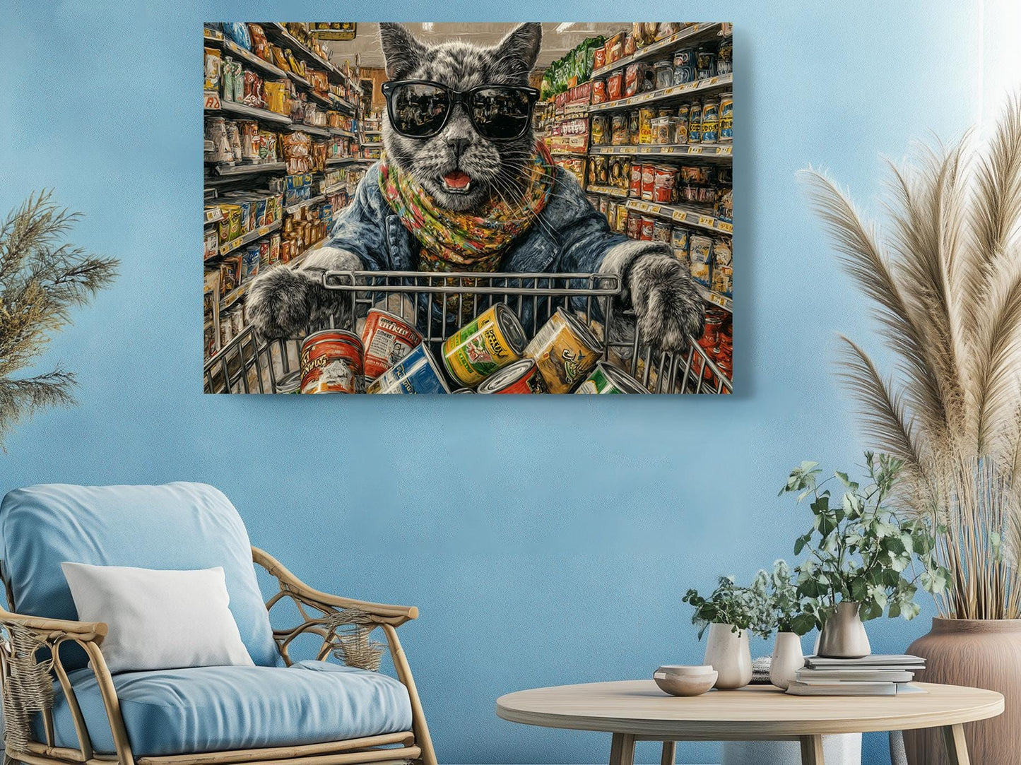 Cat Canvas Art - Funny Grocery Shopper Print | Colorful Kitchen Wall Decor