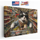 Funny Cat Canvas Art - Colorful Supermarket Cat Painting on Artist-Grade Canvas