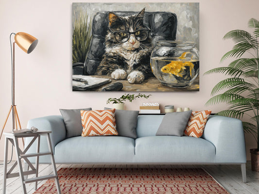Funny Cat Canvas - Ready to Hang Wall Art | Humorous Cat Decor Print