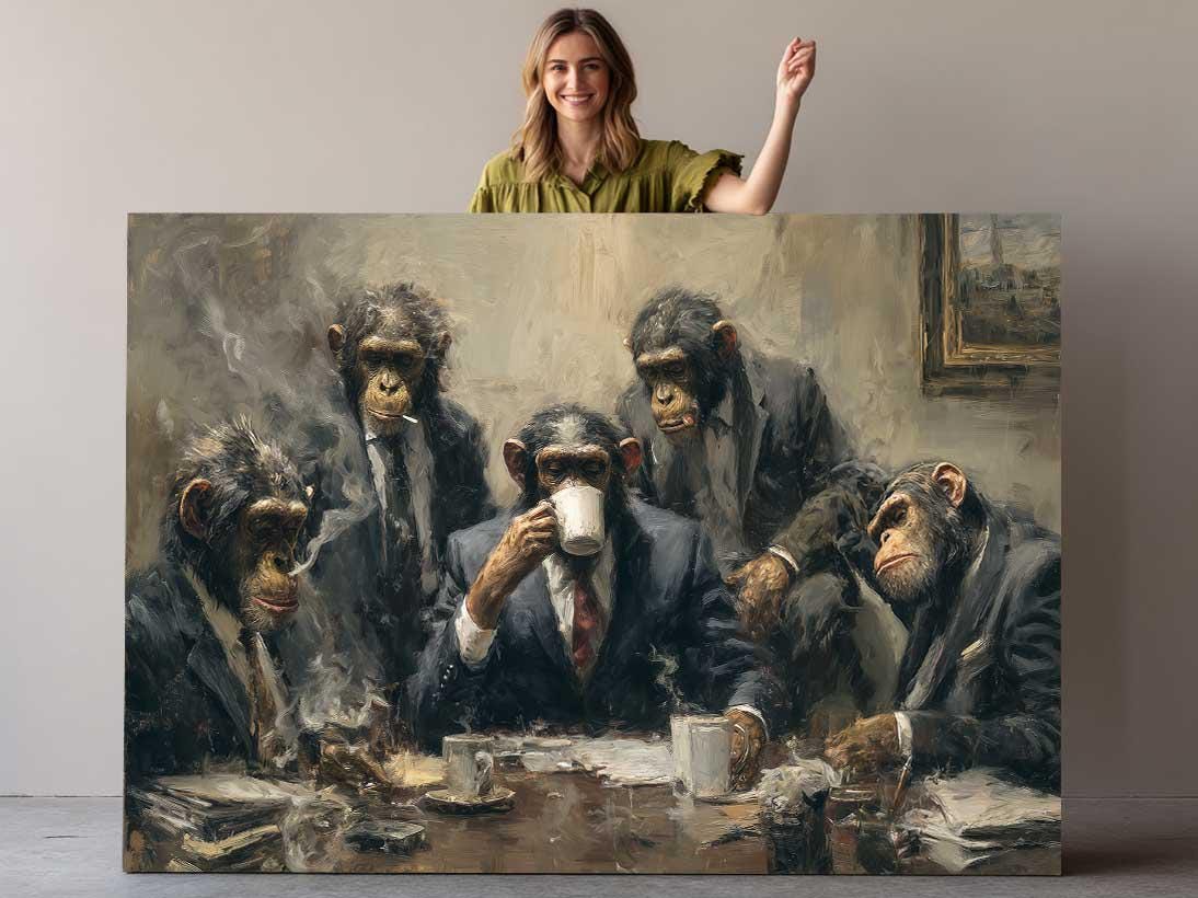 Chimpanzee Canvas Art - Quirky Office Wall Decor | Framed or Rolled Canvas Print