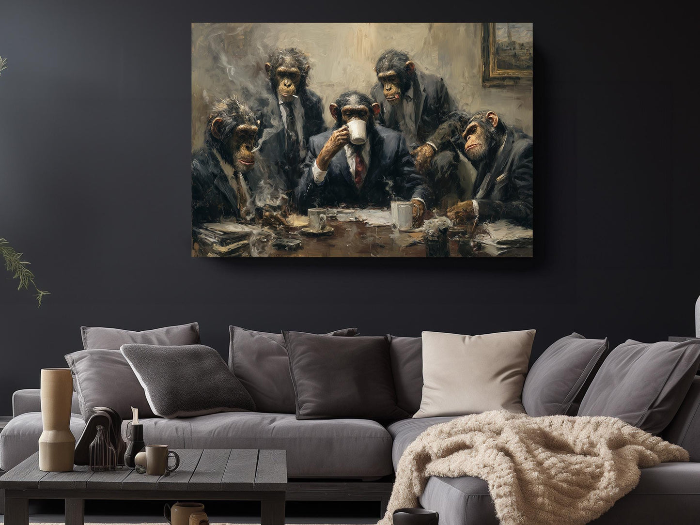 Chimpanzee Canvas Art - Quirky Office Wall Decor | Framed or Rolled Canvas Print
