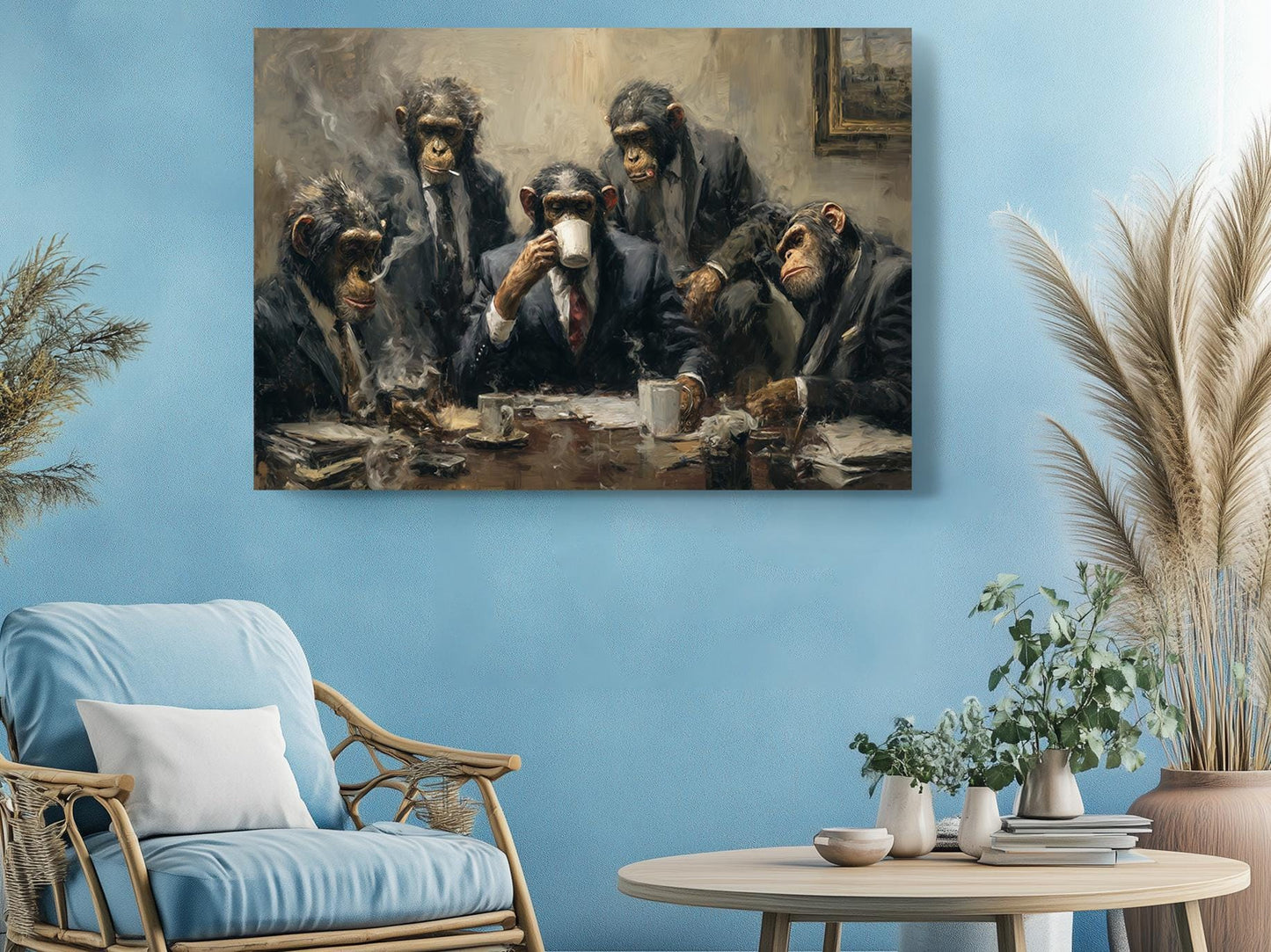 Chimpanzee Canvas Art - Quirky Office Wall Decor | Framed or Rolled Canvas Print