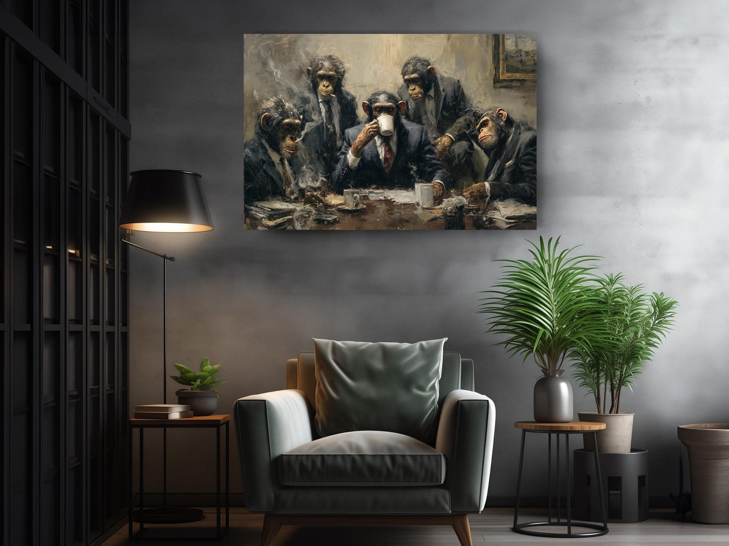 Chimpanzee Canvas Art - Quirky Office Wall Decor | Framed or Rolled Canvas Print