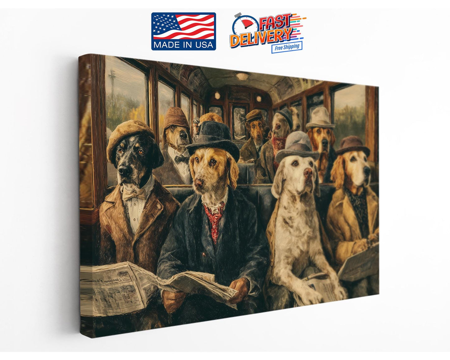 Dog Canvas Wall Art – Vintage Dog Print on Museum Quality Canvas, Framed or Rolled