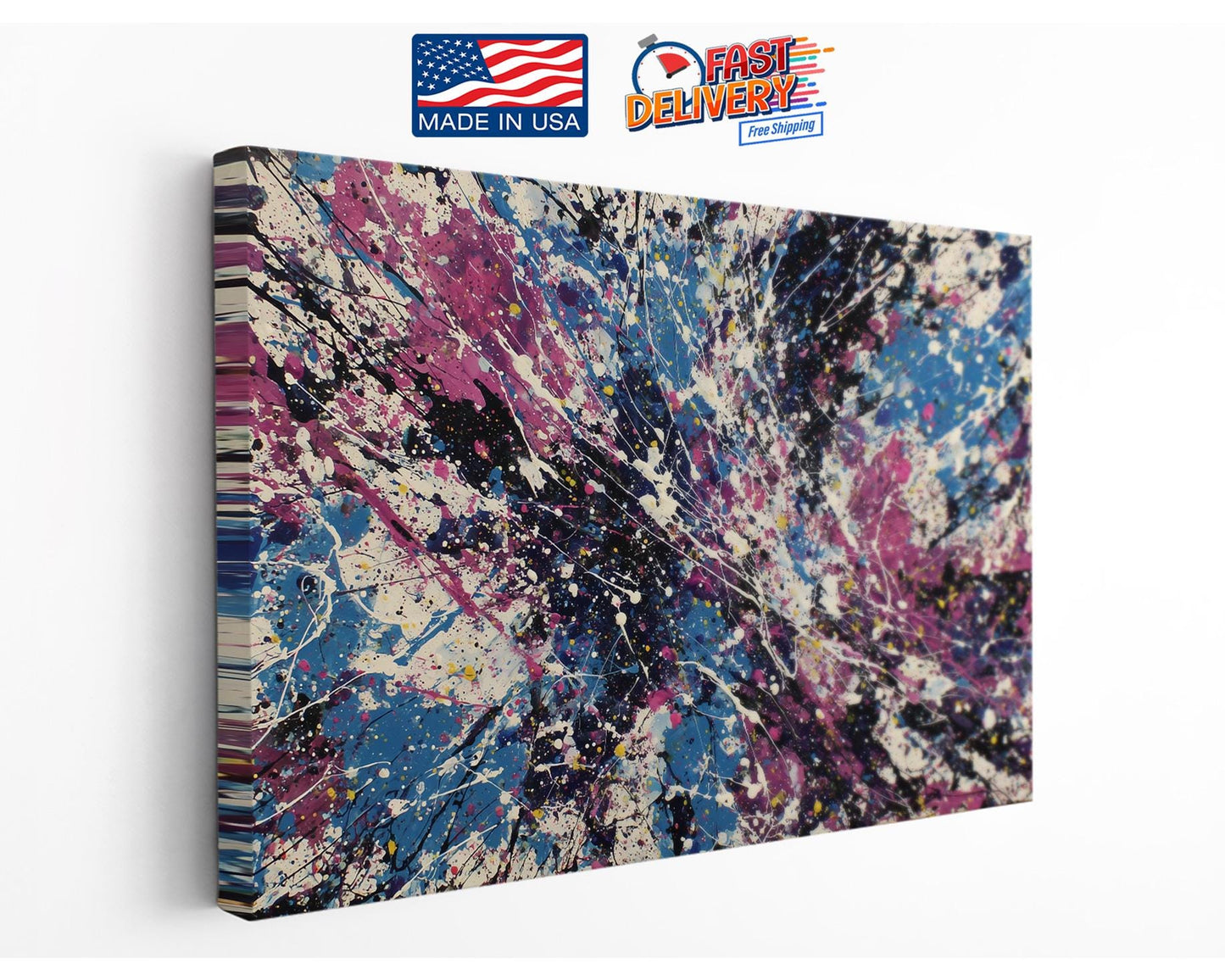 Abstract Canvas Wall Art – Cosmic Pollock Style Splatter Painting, Framed Print