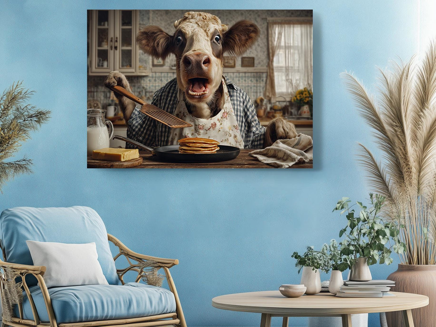 Cow Kitchen Wall Art – Funny Pancake Wall Print | Framed or Rolled Canvas