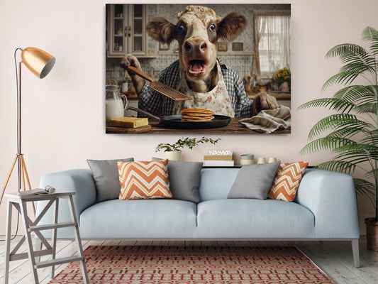 Cow Kitchen Wall Art – Funny Pancake Wall Print | Framed or Rolled Canvas
