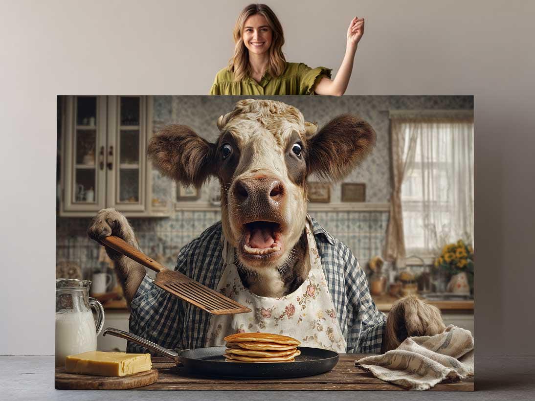 Cow Kitchen Wall Art – Funny Pancake Wall Print | Framed or Rolled Canvas