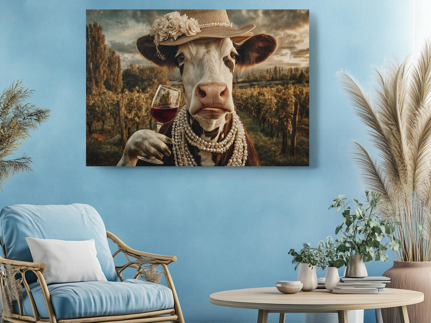 Cow Canvas Wall Art – Funny Farmhouse Animal Print | Ready to Hang Canvas