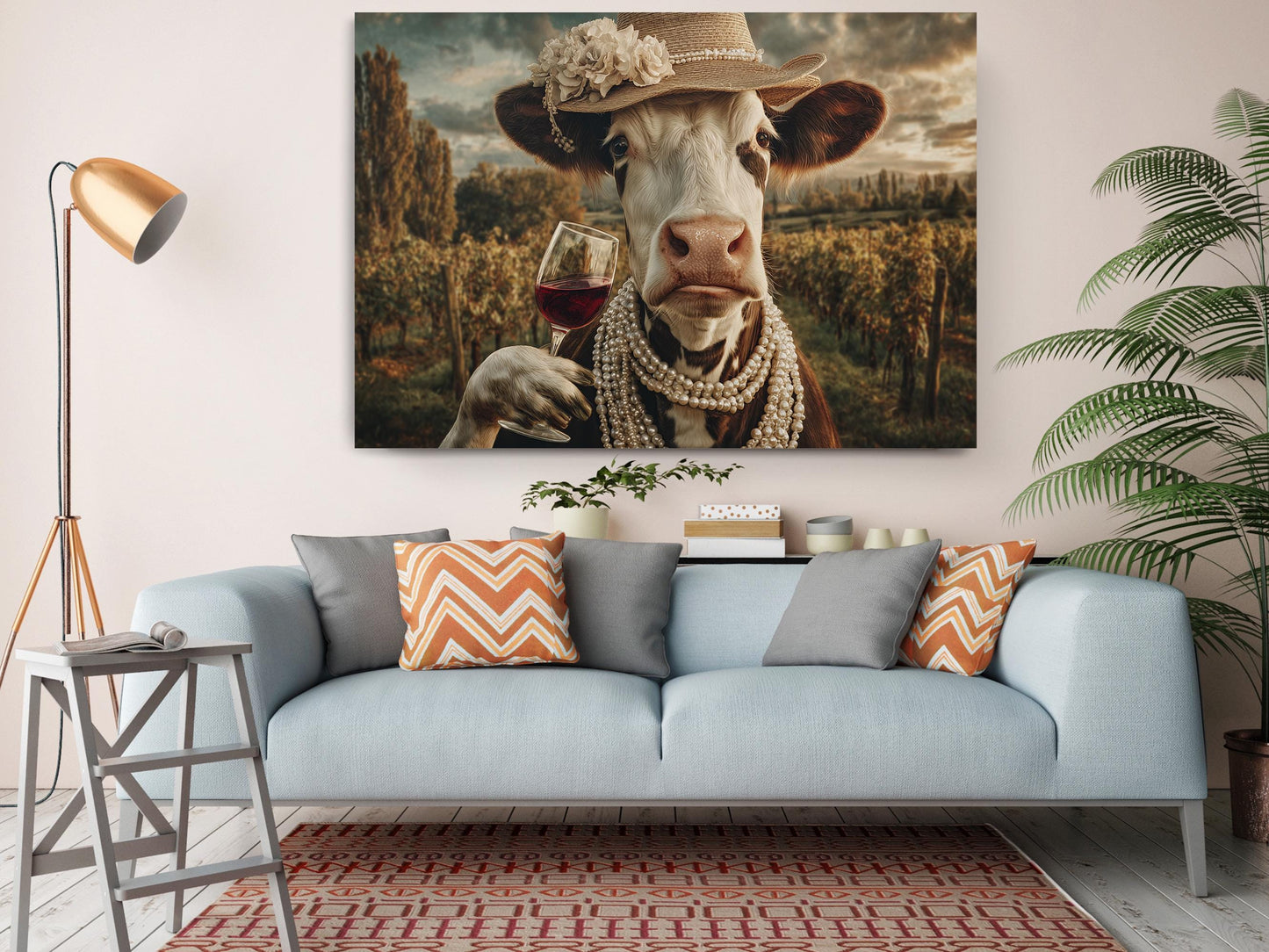 Cow Canvas Wall Art – Funny Farmhouse Animal Print | Ready to Hang Canvas