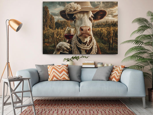 Cow Canvas Wall Art – Funny Farmhouse Animal Print | Ready to Hang Canvas