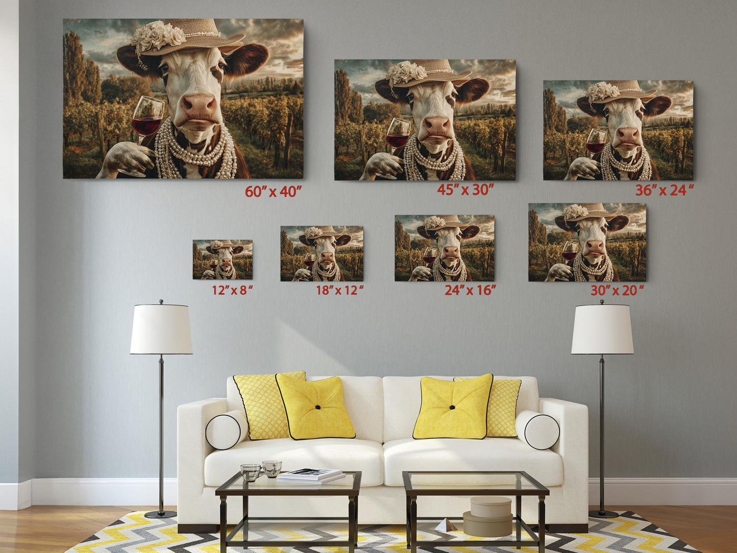 Cow Canvas Wall Art – Funny Farmhouse Animal Print | Ready to Hang Canvas