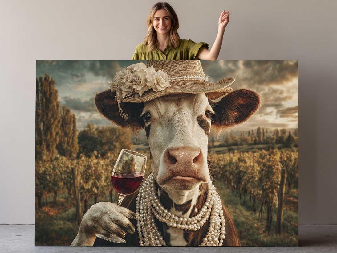 Cow Canvas Wall Art – Funny Farmhouse Animal Print | Ready to Hang Canvas