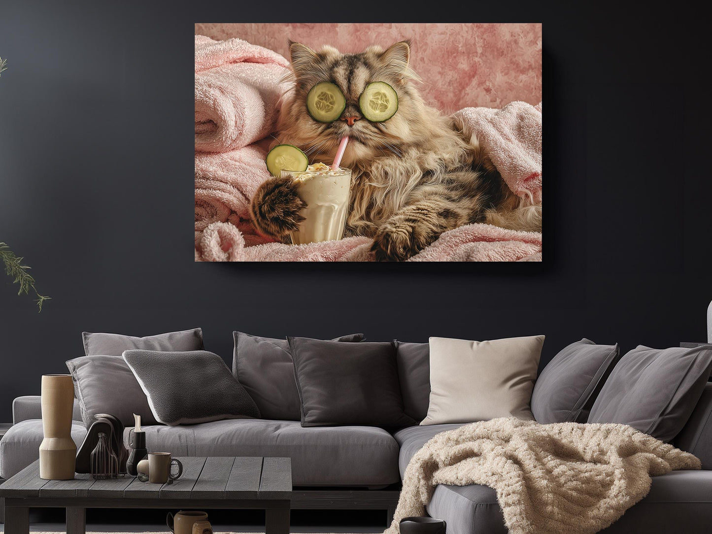 Funny Spa Cat Art - Humorous Animal Canvas Print | Framed or Rolled Wall Decor
