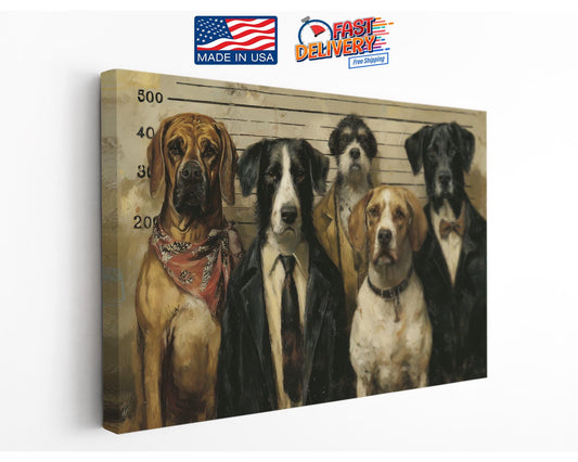 Dog Police Lineup Art - Humorous Canvas Wall Art | Ready to Hang or Rolled Print