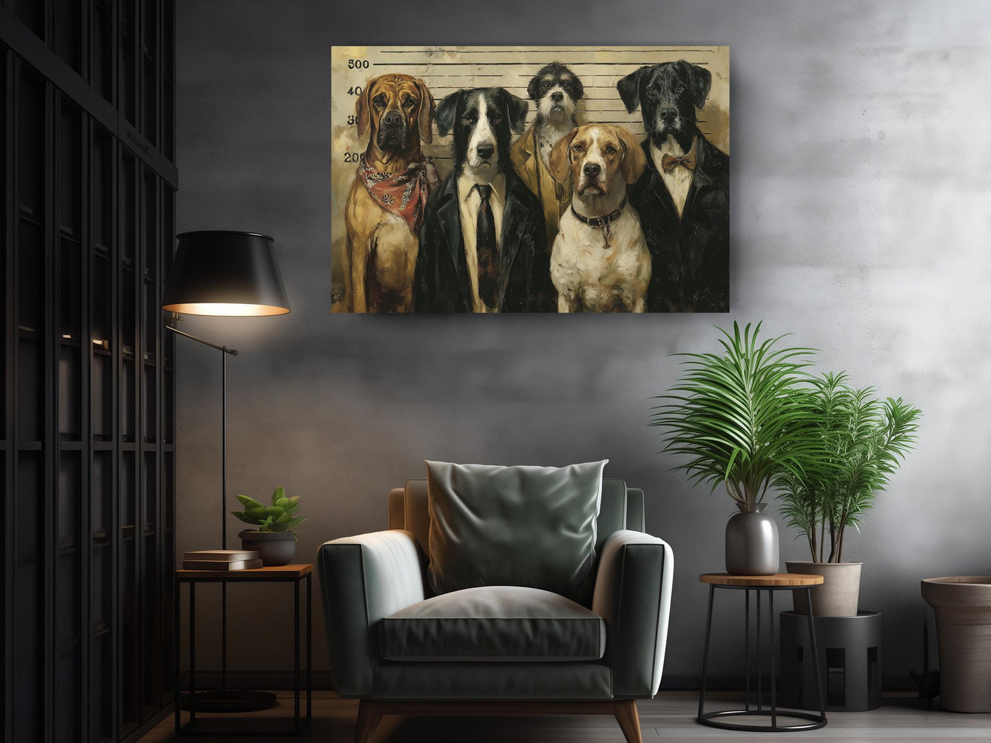 Dog Police Lineup Art - Humorous Canvas Wall Art | Ready to Hang or Rolled Print