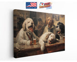 Dogs at Pub Canvas - Vintage Bar Art | Funny Dog Print Ready to Hang