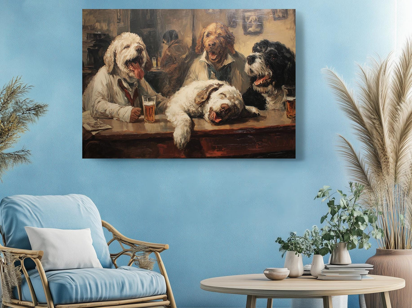Dogs at Pub Canvas - Vintage Bar Art | Funny Dog Print Ready to Hang