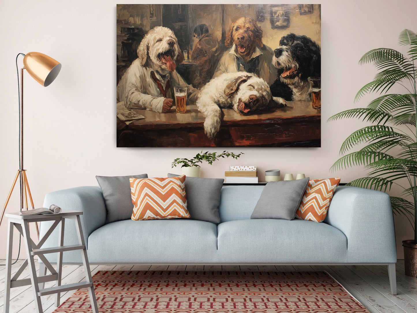 Dogs at Pub Canvas - Vintage Bar Art | Funny Dog Print Ready to Hang