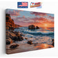 Coastal Canvas Wall Art – Sunset Ocean Waves Rocky Shore Framed or Rolled Print