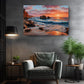 Coastal Canvas Wall Art – Sunset Ocean Waves Rocky Shore Framed or Rolled Print