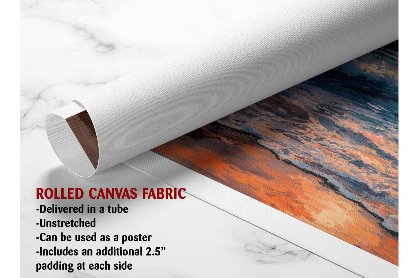 Coastal Canvas Wall Art – Sunset Ocean Waves Rocky Shore Framed or Rolled Print