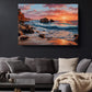 Coastal Canvas Wall Art – Sunset Ocean Waves Rocky Shore Framed or Rolled Print