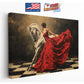 Canvas Art Print – Elegant Lady and White Horse in Red Dress | Museum Quality