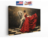 Canvas Art Print – Elegant Lady and White Horse in Red Dress | Museum Quality