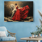 Canvas Art Print – Elegant Lady and White Horse in Red Dress | Museum Quality